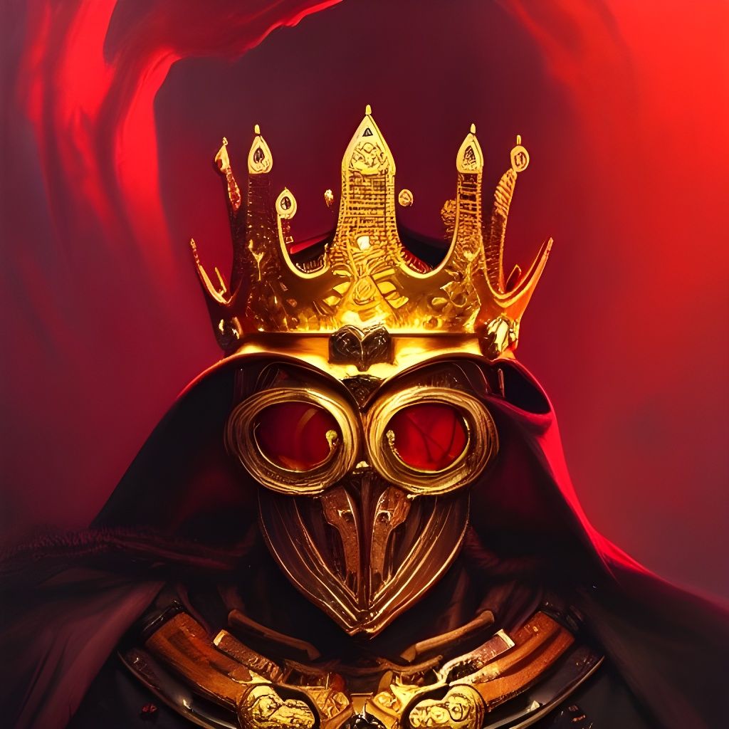 Infernal King with Ruby Crown: Ominous Oil Painting