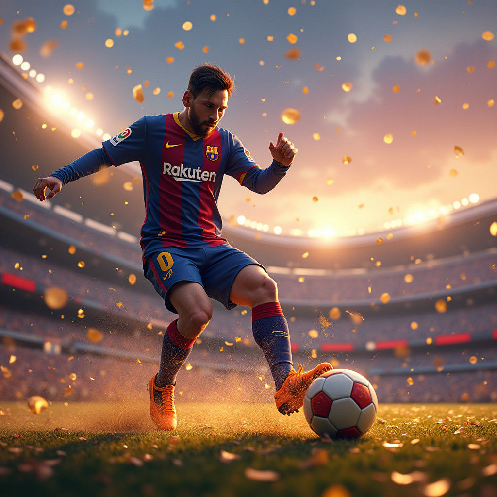 Messi Scores in Dreamlike Stadium: Concept Art