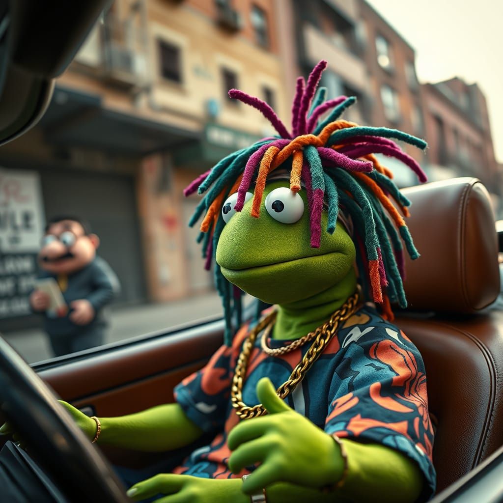 Kermit the Frog Cruises Through the Hood in Style