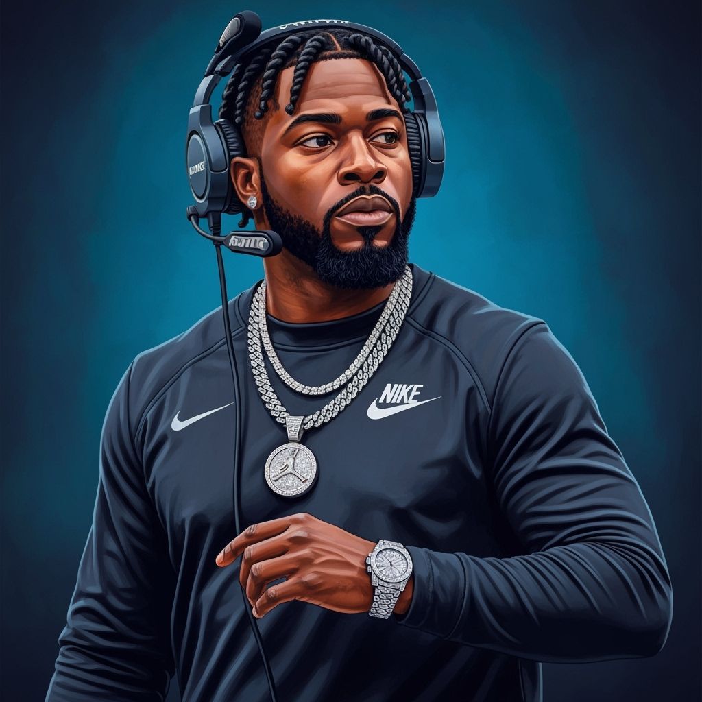 Black Football Coach in Style of Kehinde Wiley Portrait