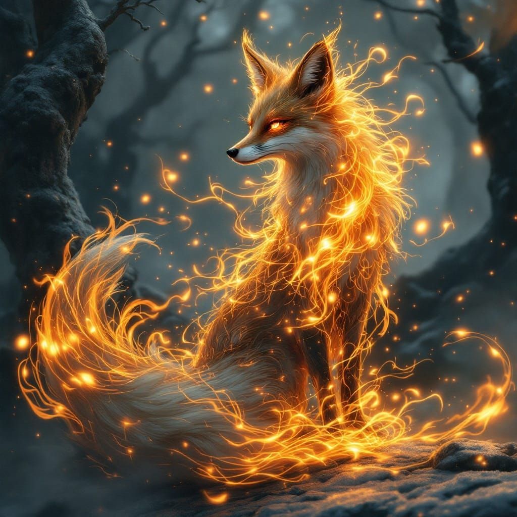 Luminous Fox Spirit in Ancient Forest