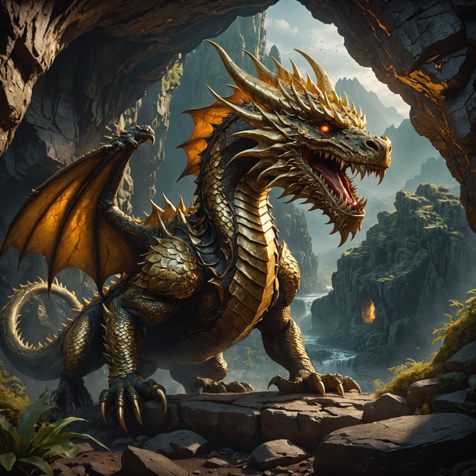 Gold Dragon Emerges: Detailed Matte Painting