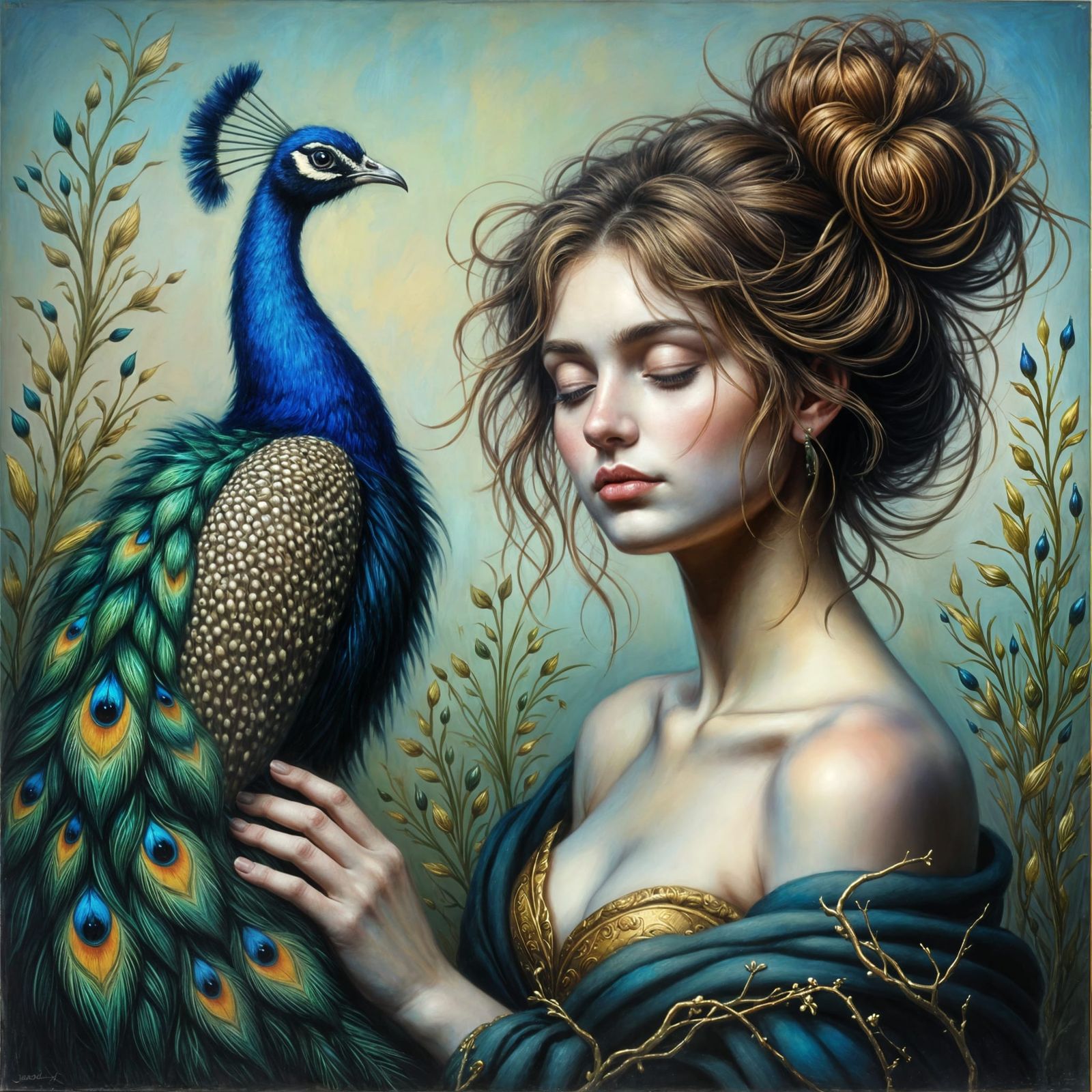 Ancient Greek Goddess Hera with Regal Peacock