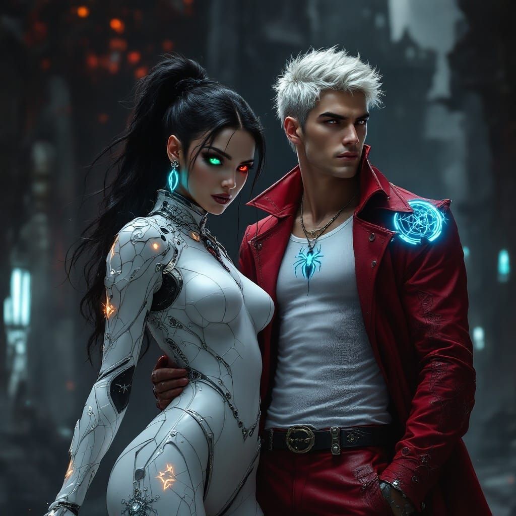 Ethereal Lady and Dante Stand Heroically in Gothic Hellish R...