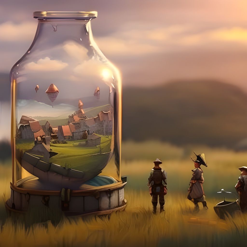 Miniature Village in Glass Jar, Tilt-Shift Photo