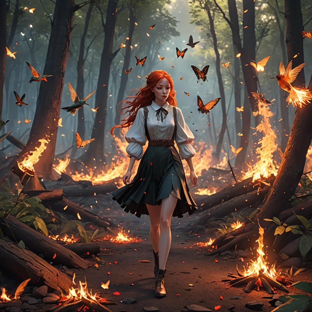 Redhead Princess Walks Through Fire: 3D Anime Art