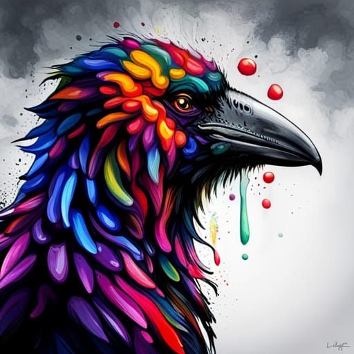 Colorful Raven Portrait as Splash Art
