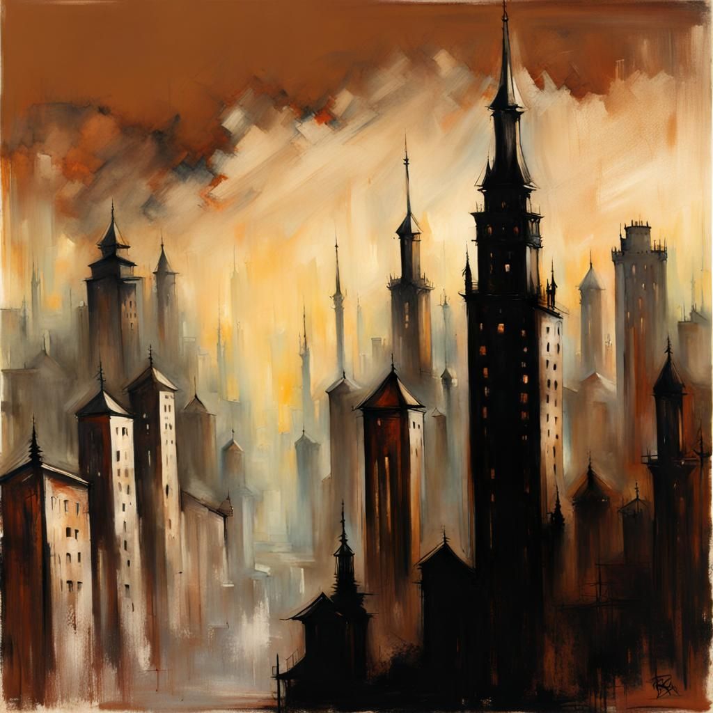 Dark Fantasy Cityscape in Brom Style