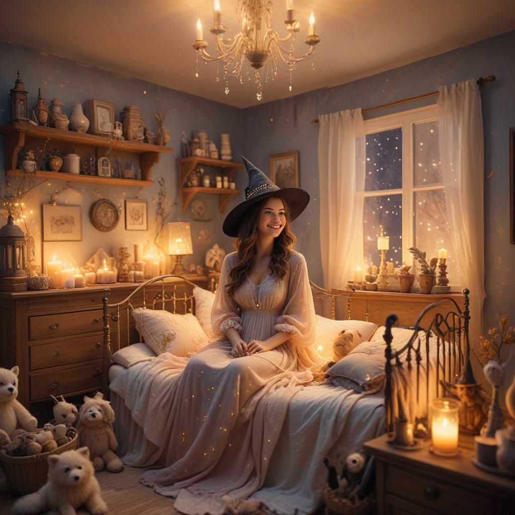 Whimsical Fantasy Art of a Cozy Witch's Nursery