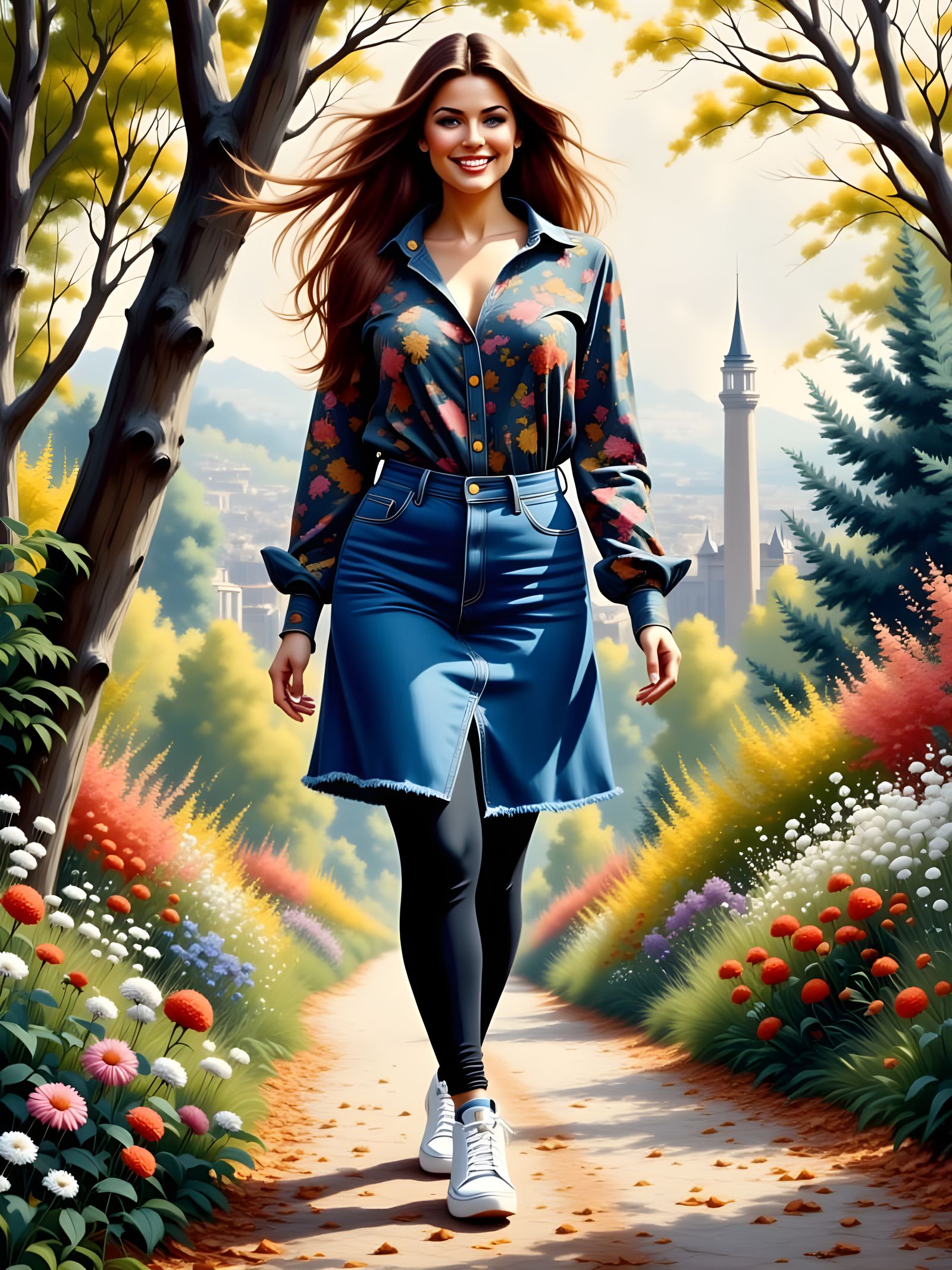 Curvy Woman in English Landscape, Art Nouveau Style