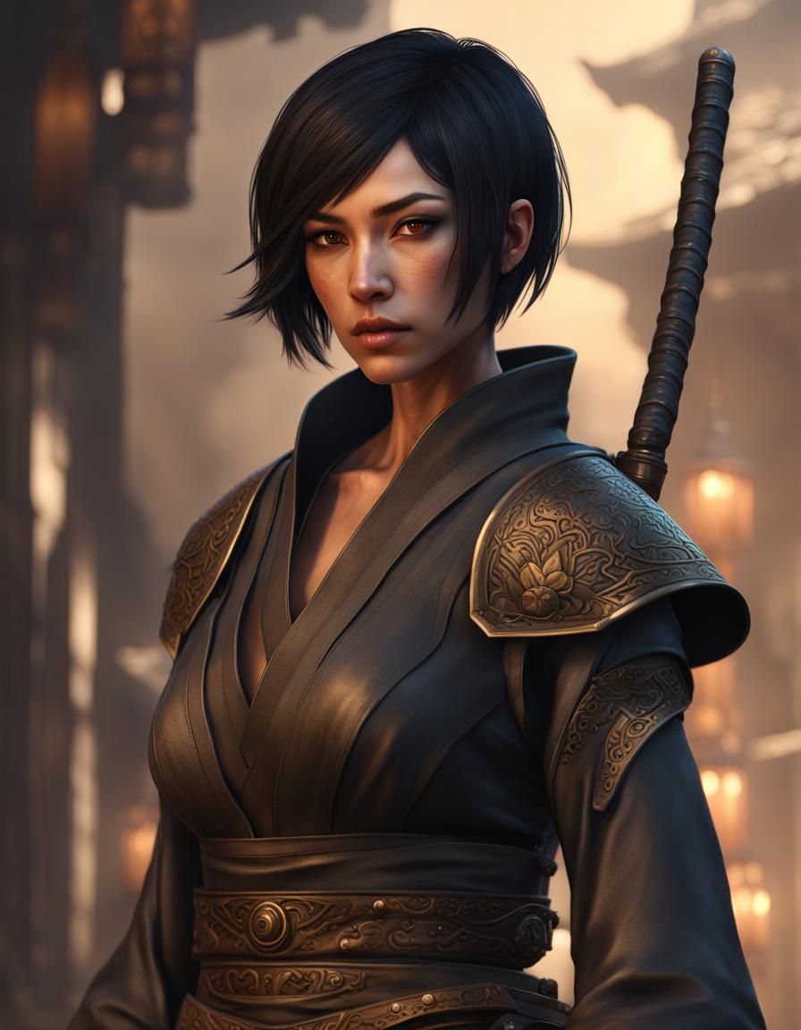 Detailed Ronin Portrait in Dark Fantasy Style