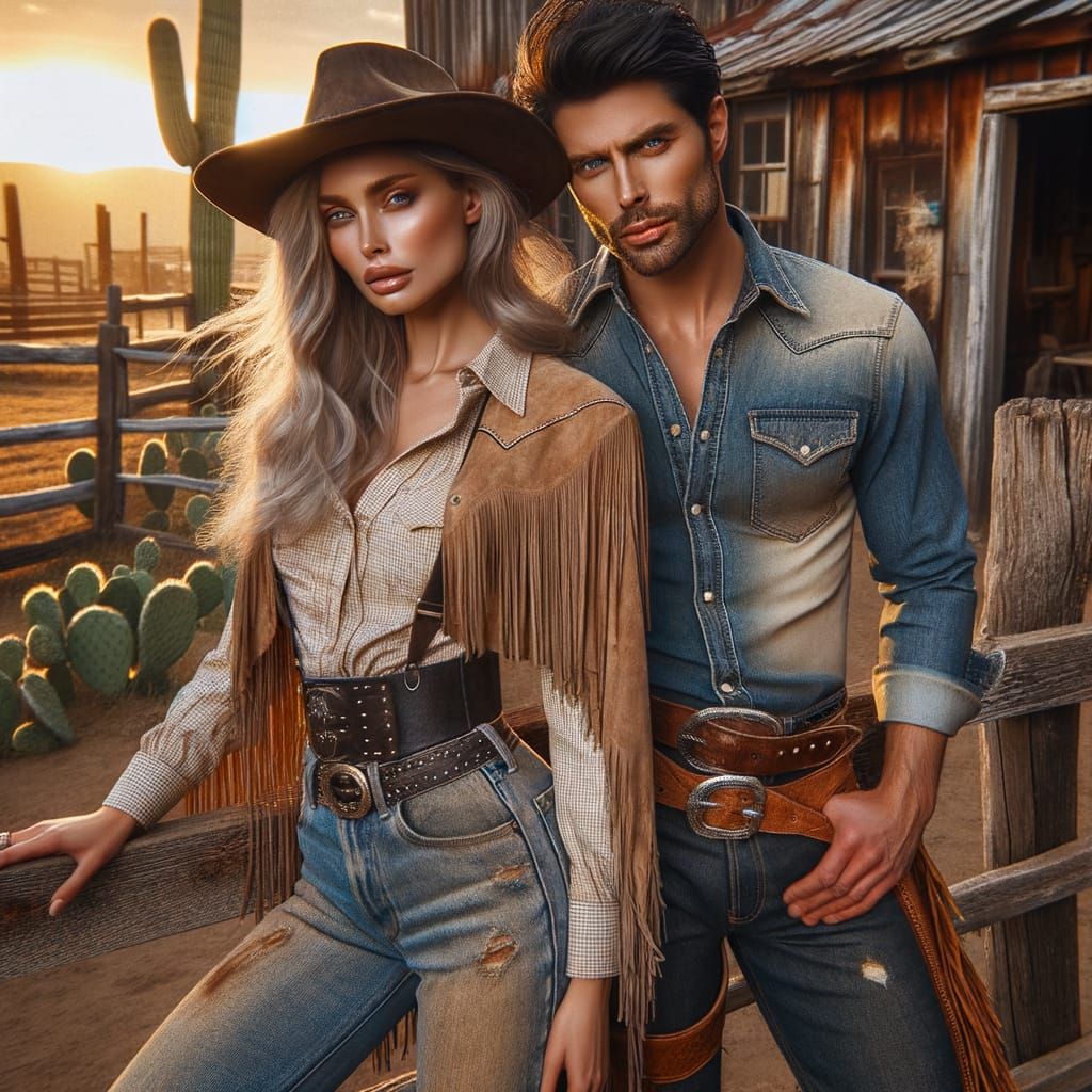 Romantic Texan Scene with Cowboy Couple