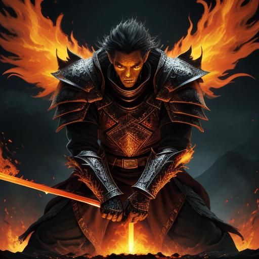 Mad Flame King Midra in Fiery Dark Fantasy