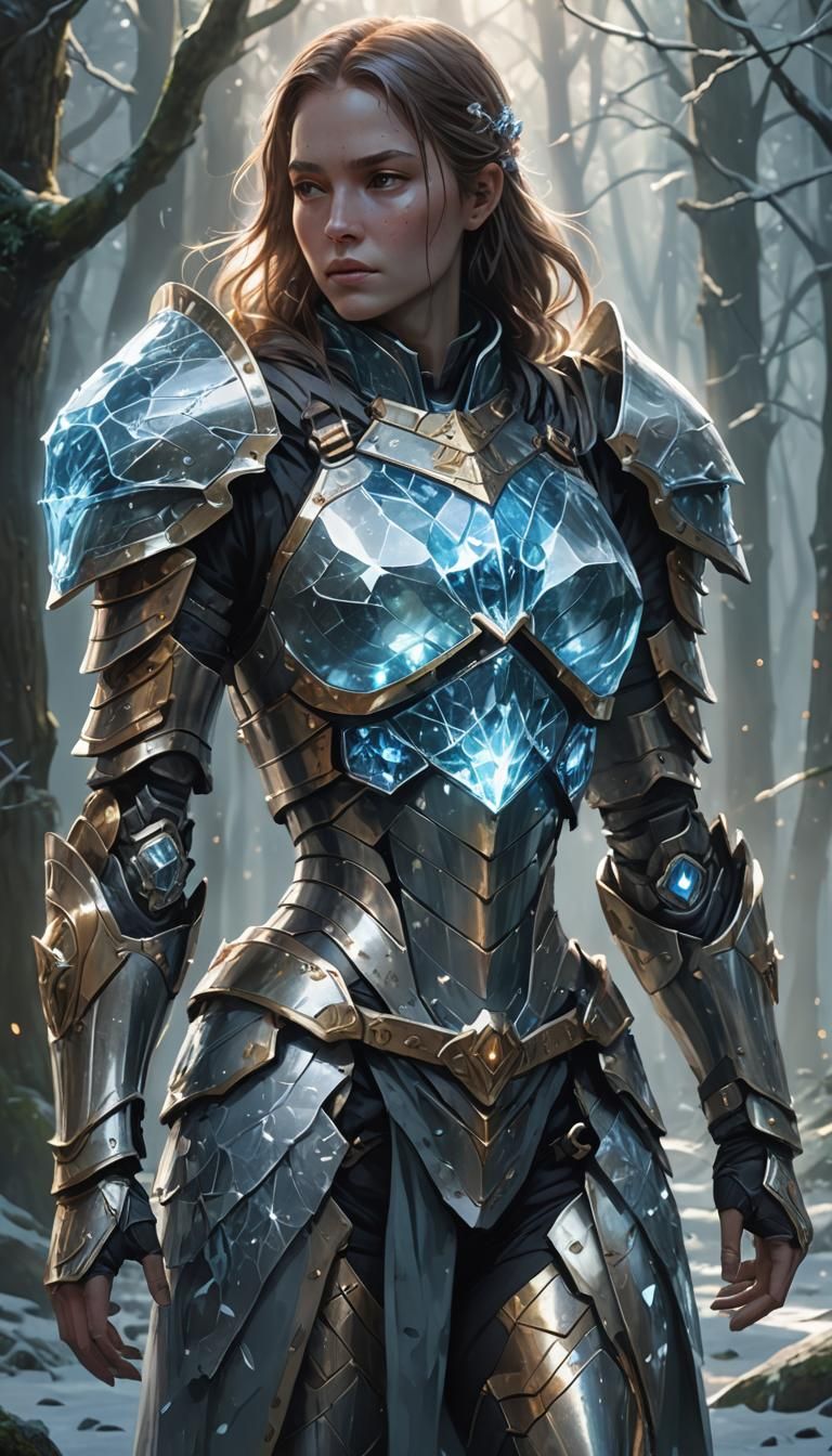 Crystal-Powered Armor in Mystical Forest Concept Art