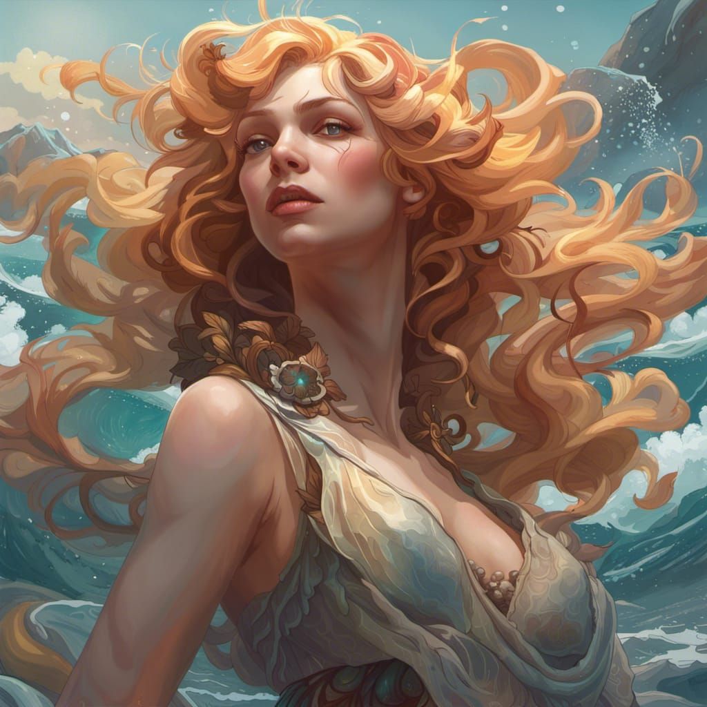 Venus Rising: Hyperdetailed Portrait in Art Nouveau Style