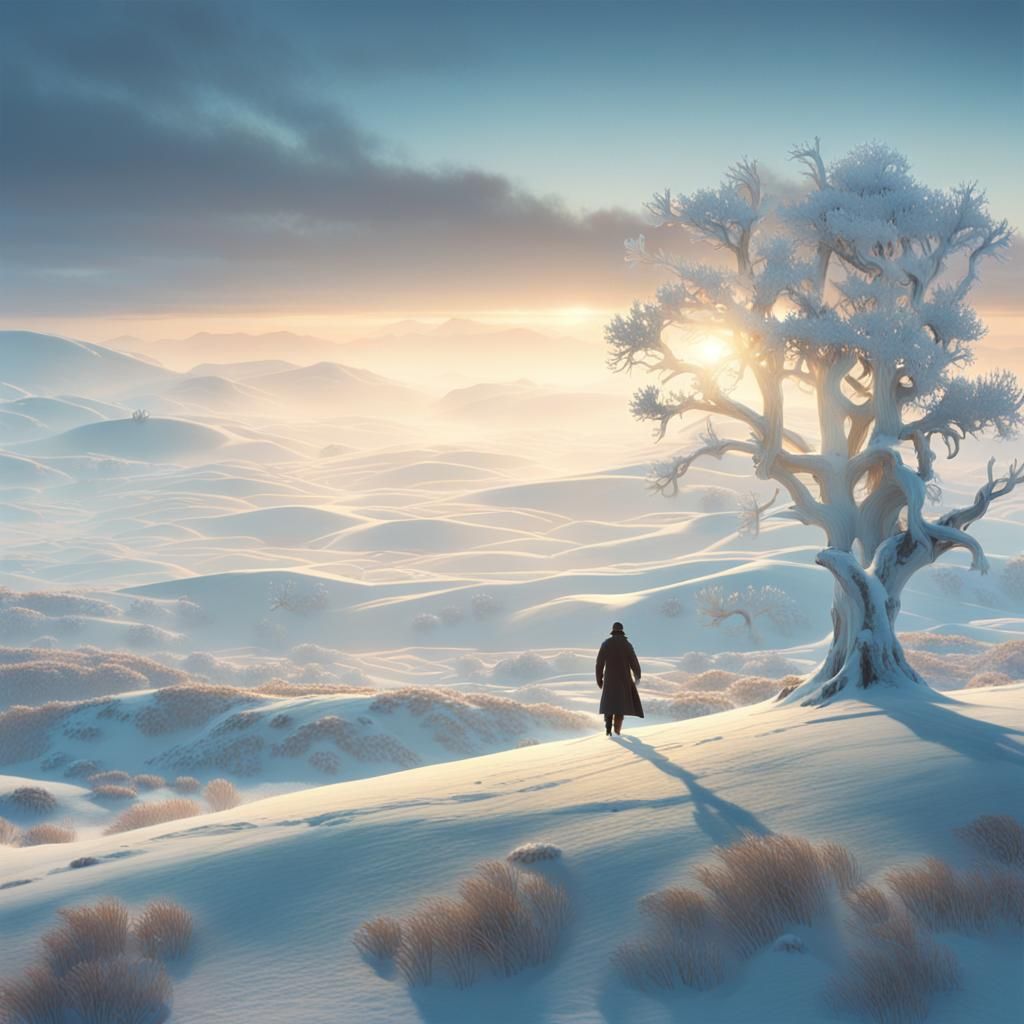 Epic Snowy Moor Landscape in Digital Painting Style