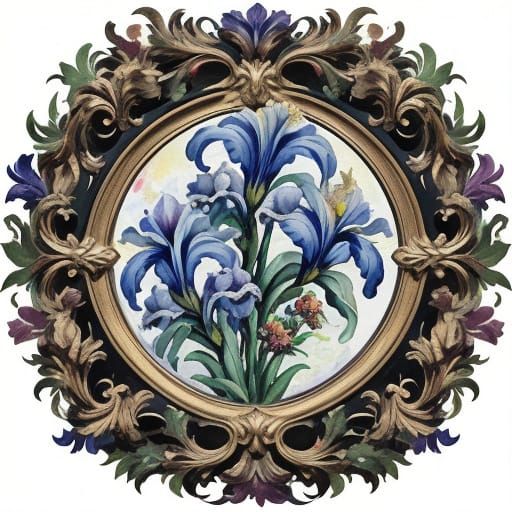 Baroque Iris in Gouache and Watercolor Style