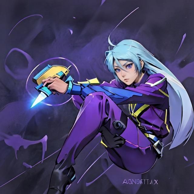 Anime Girl with Glowing Weapon in Futuristic Winterland