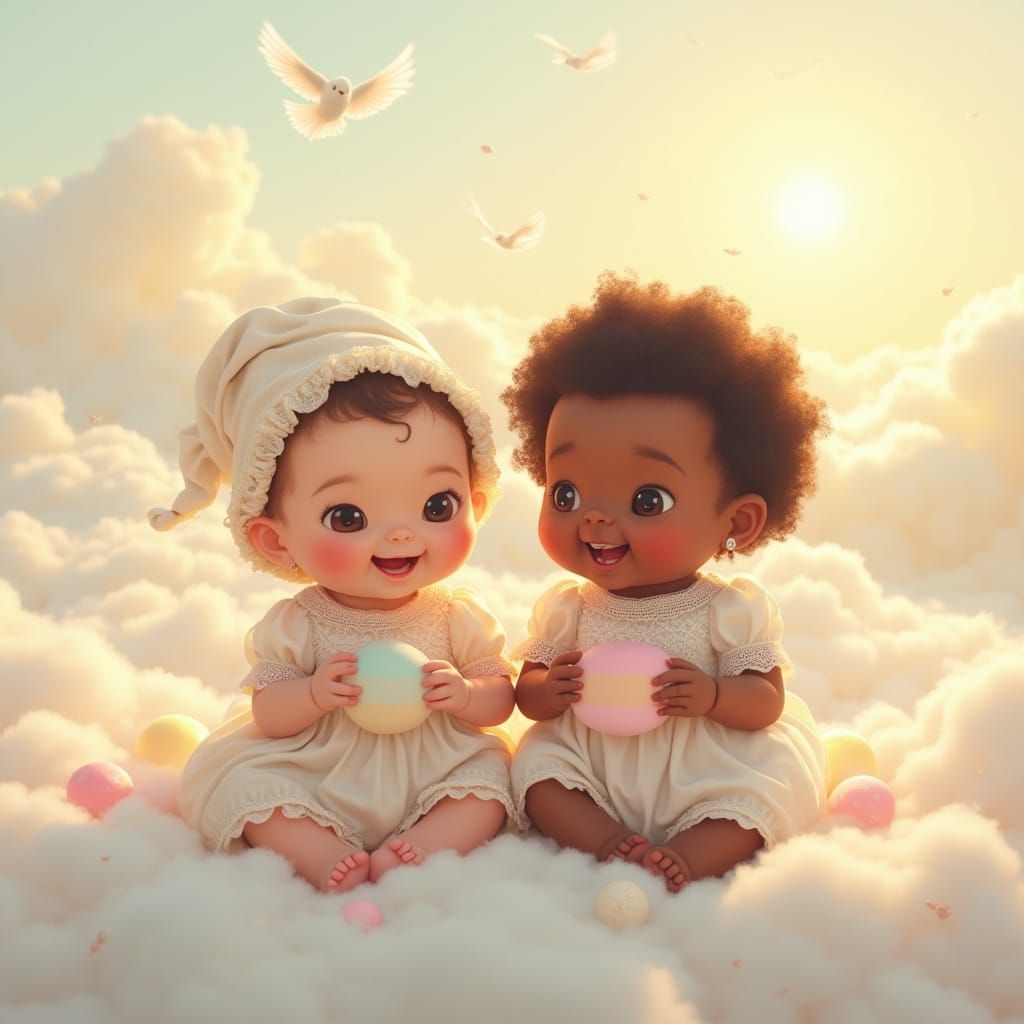 Little Angels of the World in Whimsical Cloudscape