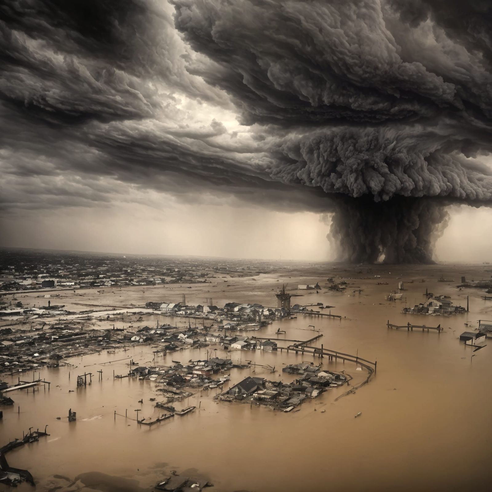 Dark Tornado Devastates Flooded City