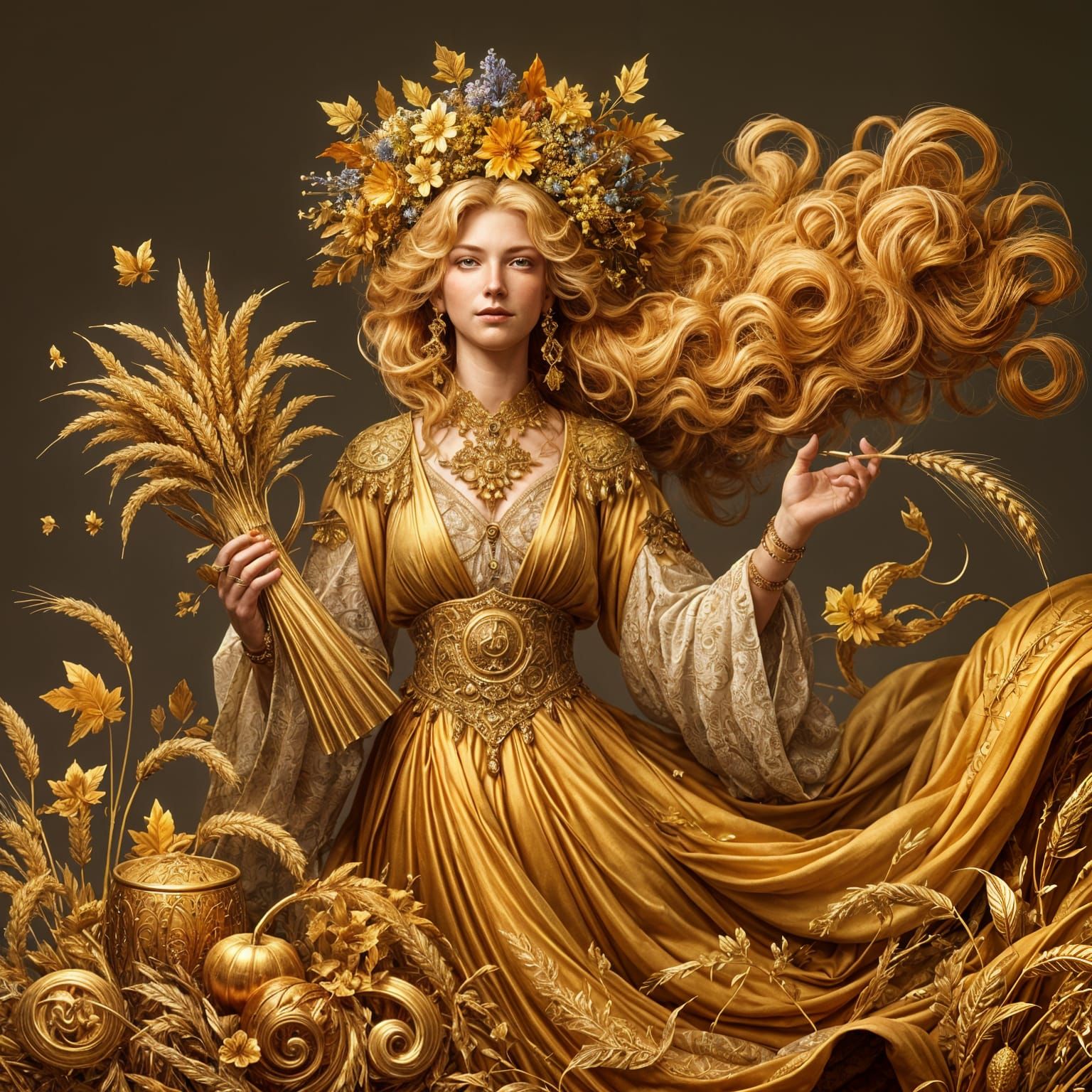 Goddess of Harvest and Plenty in Illustrative Fantasy Style