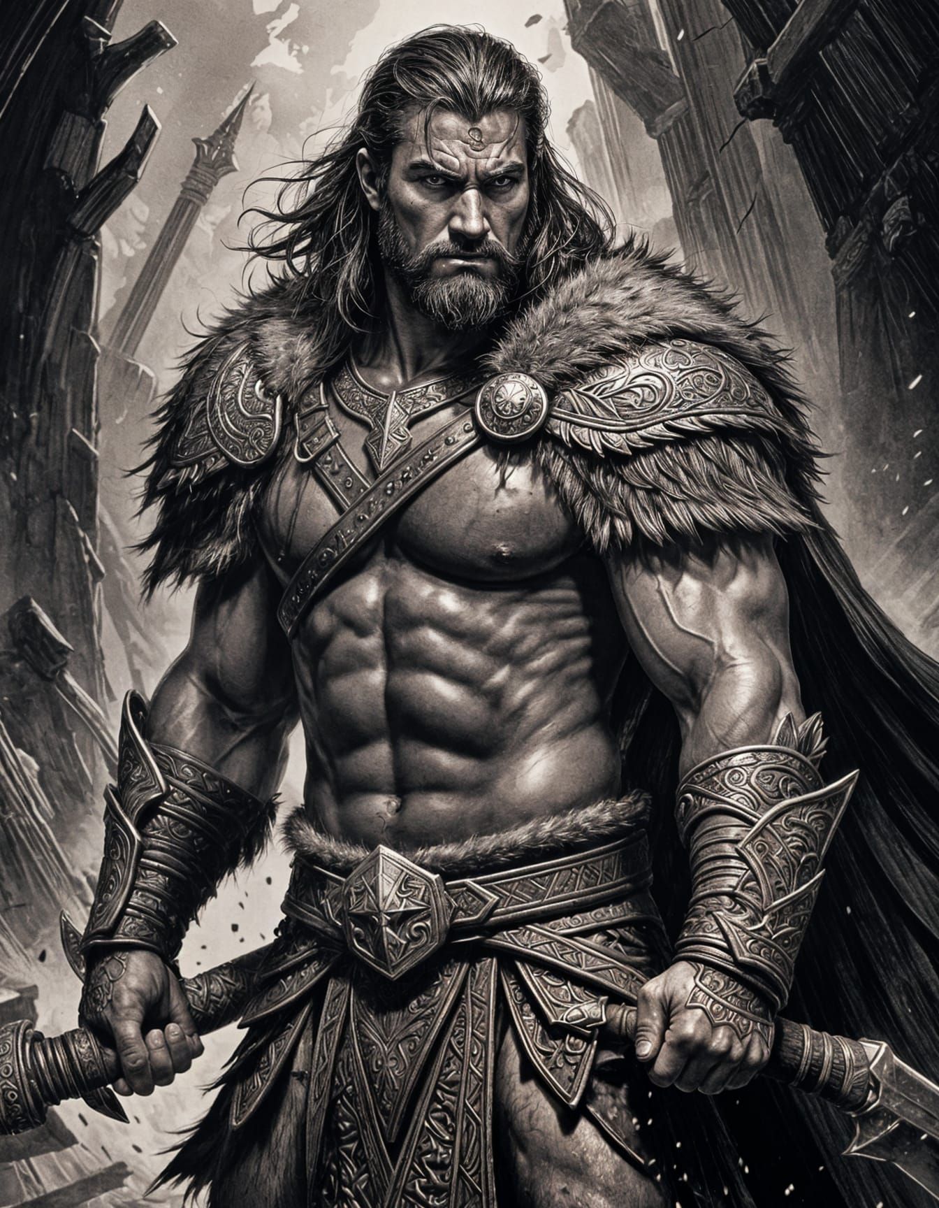 Barbarian Warrior: Pen and Ink Sketch