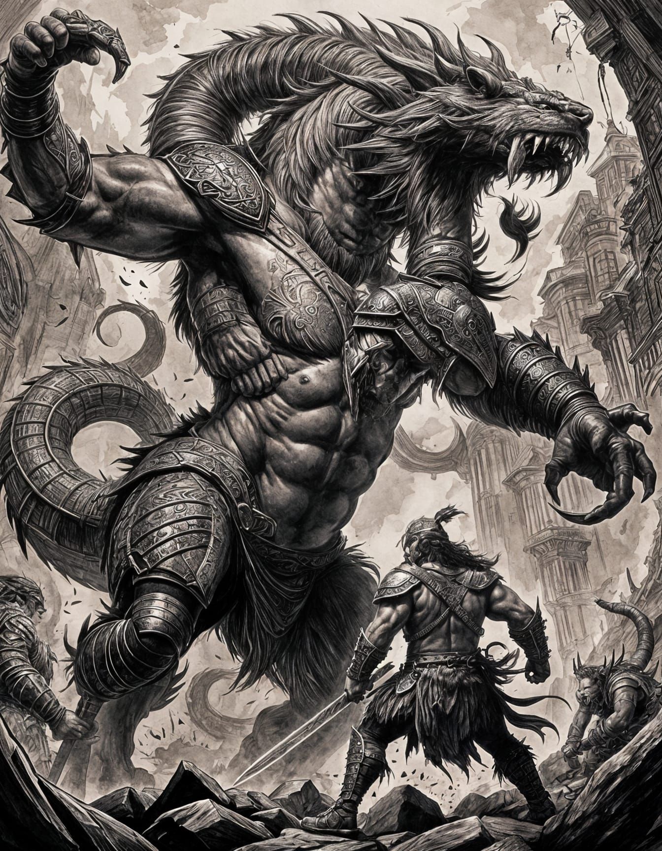 Barbarian Warrior in Pen and Ink Sketch