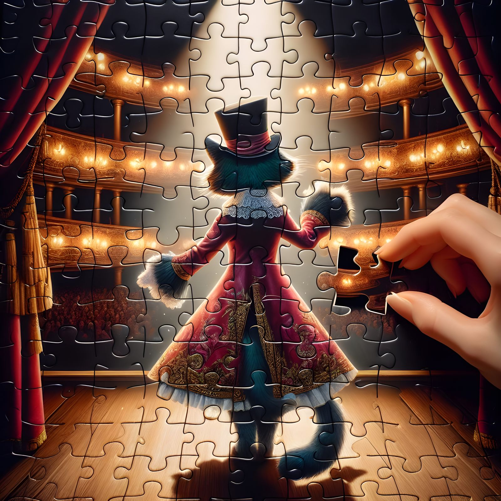 Majestic Victorian Cat Completes Jigsaw Puzzle on Grand Stag...