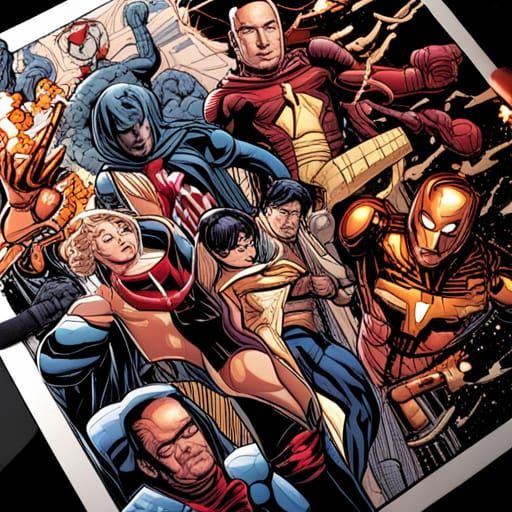 Dynamic Superhero Collage in Comic Book Style