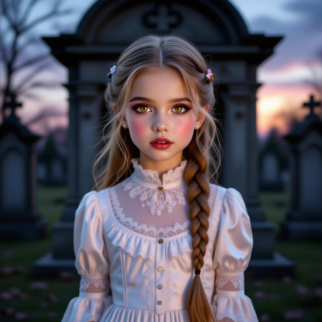 Beautiful Russian Vampire Girl in Victorian Graveyard