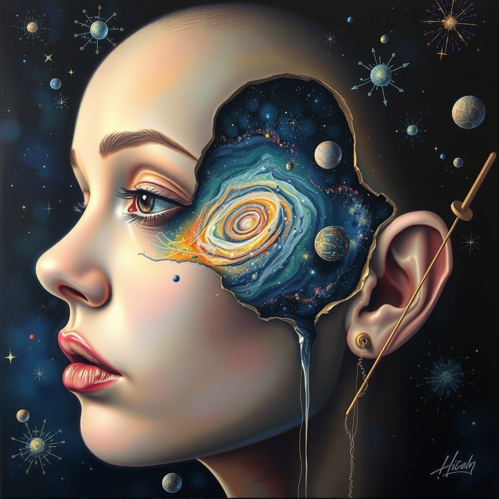 Galactic Portrait: Surreal Acrylic Masterpiece