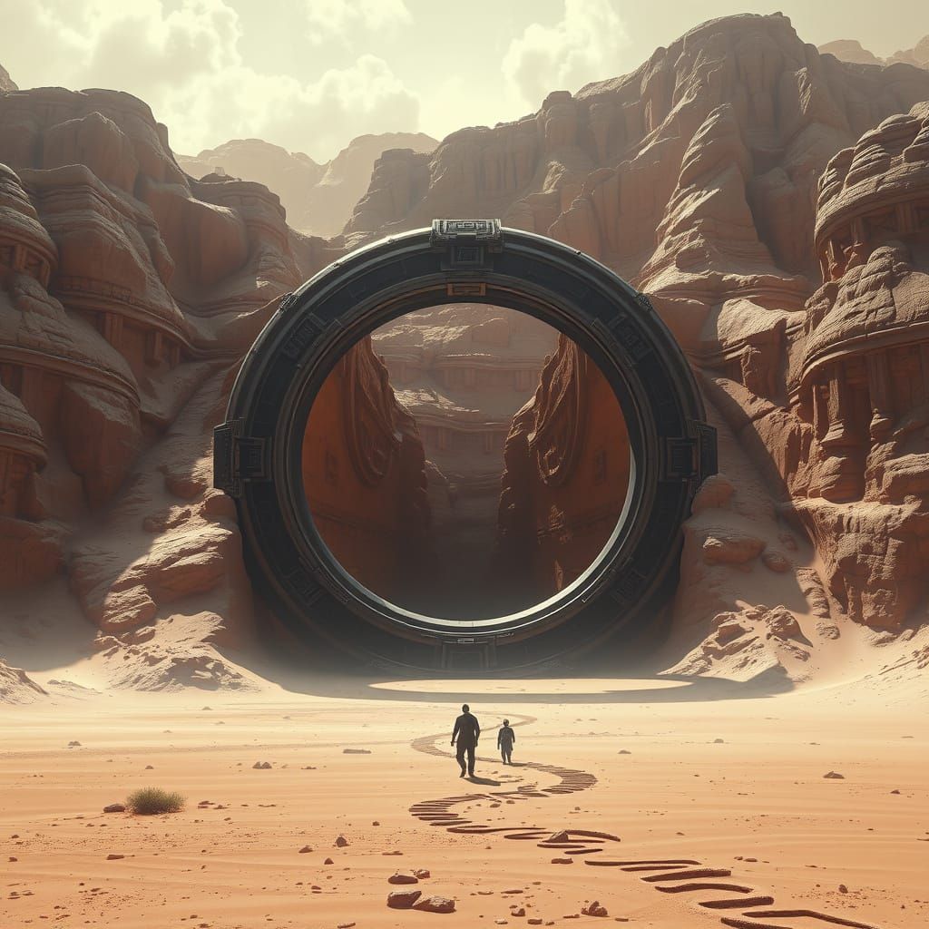 Ancient Stargate Portal in Desert Landscape