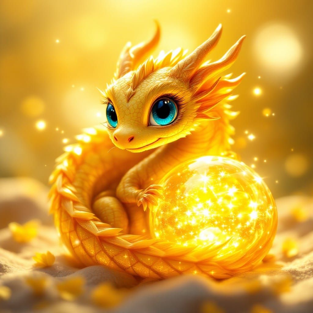 Golden Celestial Dragon with Orb of Sunlight