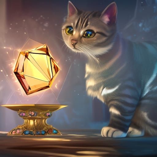 Jeweler's Cat and Large Diamond, Detailed Matte Painting