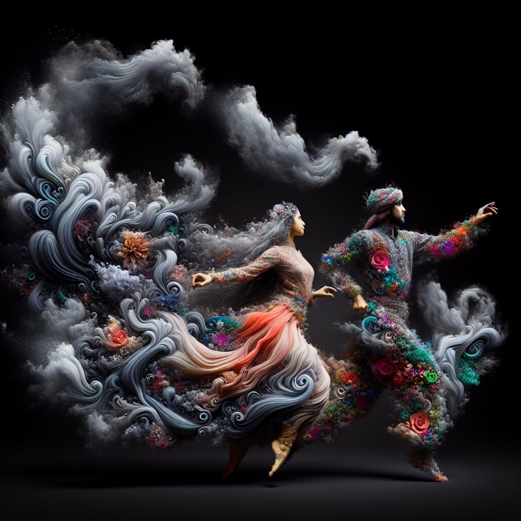 Ethereal Dancers in Hypermaximalist Photorealism