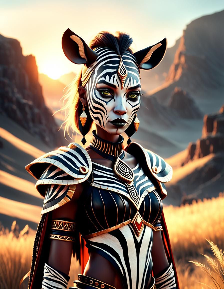 Zebra Tribal Woman in Future Fashion, Octane Render