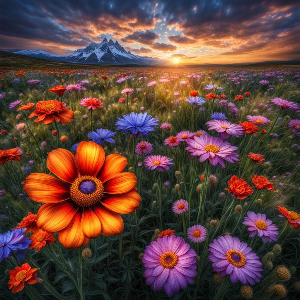 Hyperrealistic Birthday Flowers in Open Space