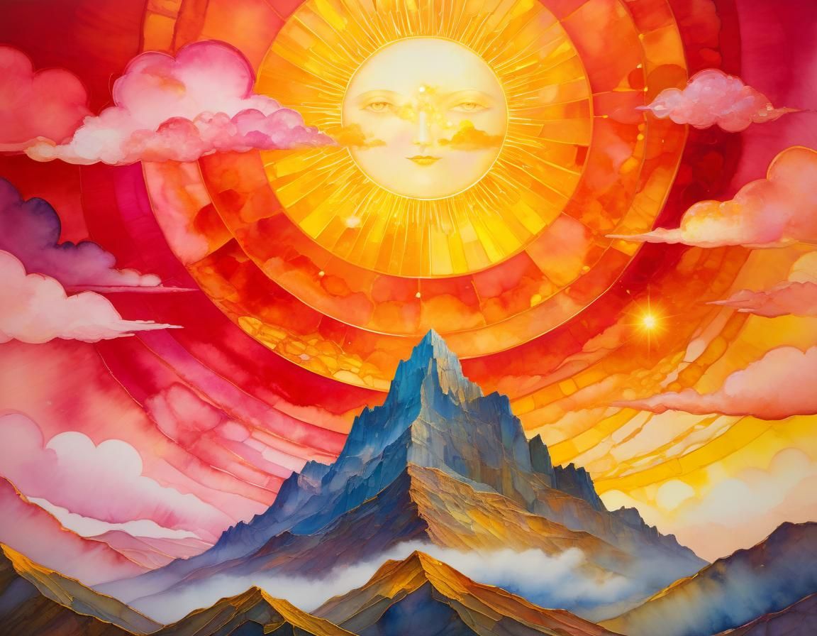 Iridescent Sun with Layered Colors in Klee Style