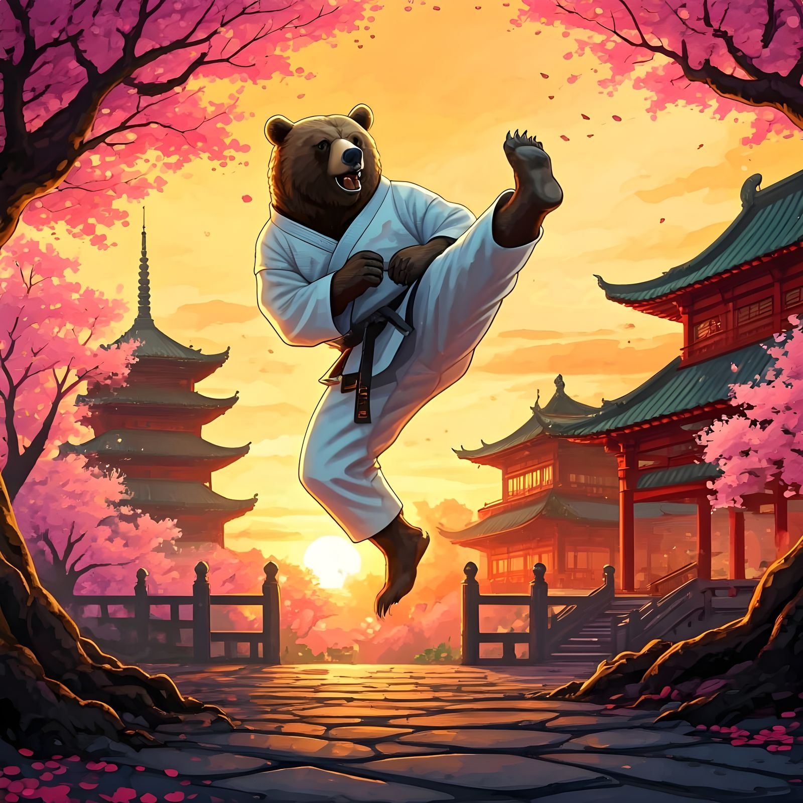 Bear Karate Master in Anime Style