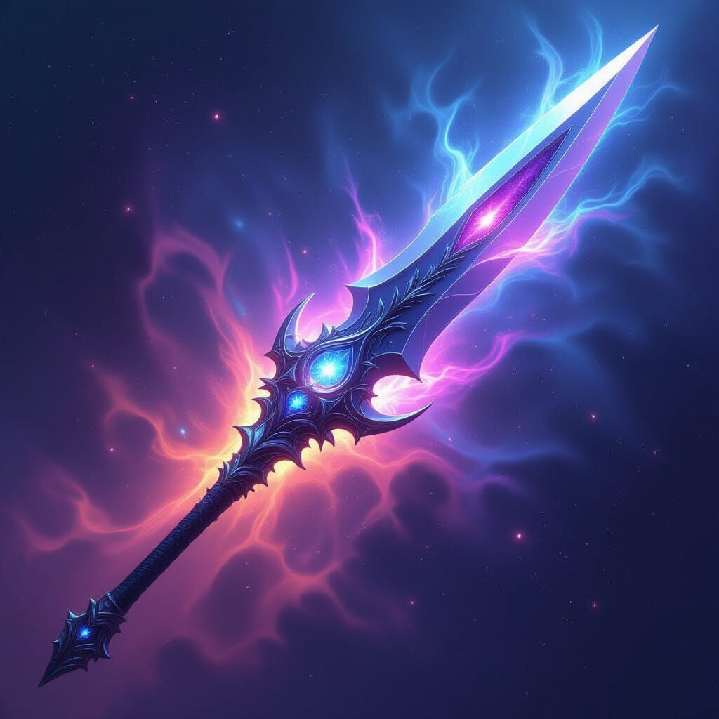 Ethereal Celestial Glaive in Cosmic Nebula