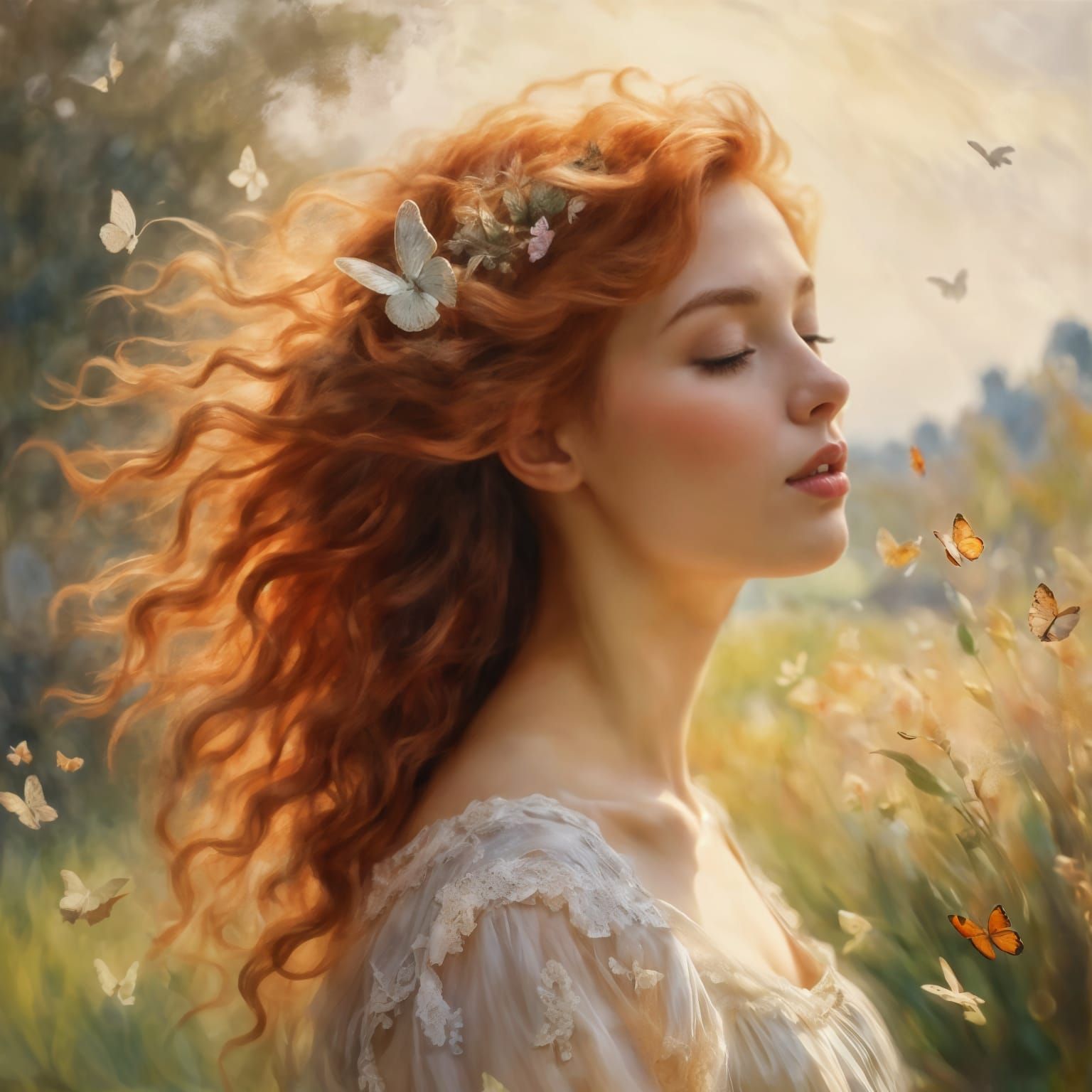 Ethereal Summer Goddess in Lace Dress