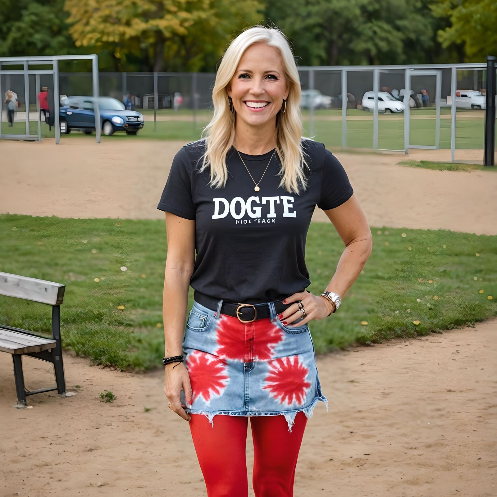 Woman with Tie-Dye Shirt at Dog Park