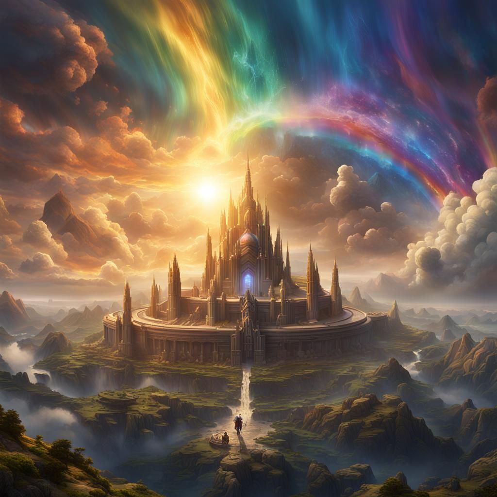 Marvel Celestials in Rainbow Clouds: Fantasy Concept Art