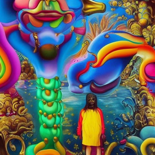 Surreal Salvador Dali-Inspired Oil Painting of a Candy Kid