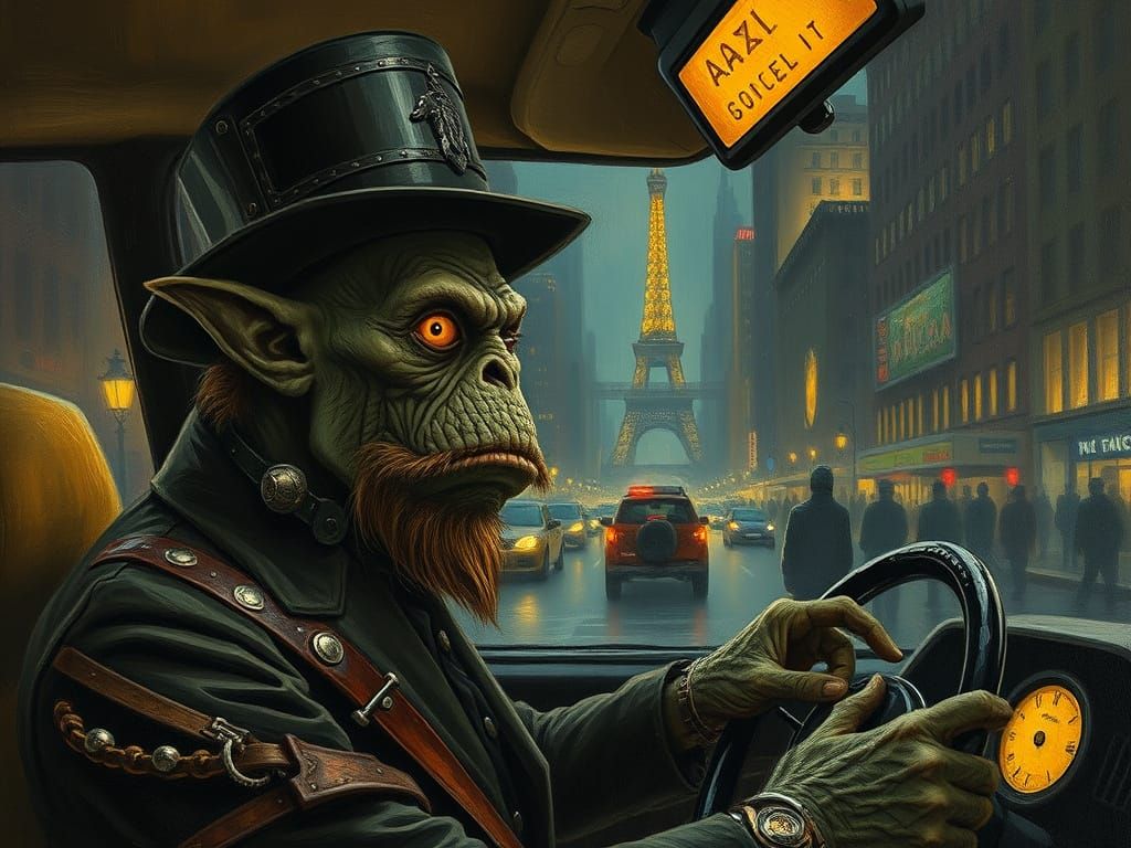 Orc Steampunk Taxi Driver in Velvet Post-Impressionist Style