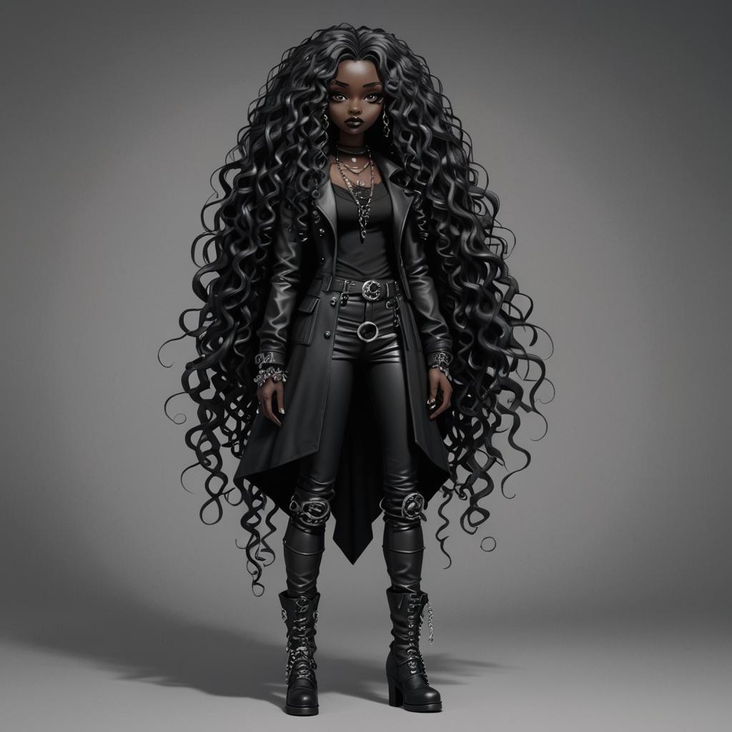 Cartoon Goth Girl with Silver Jewelry