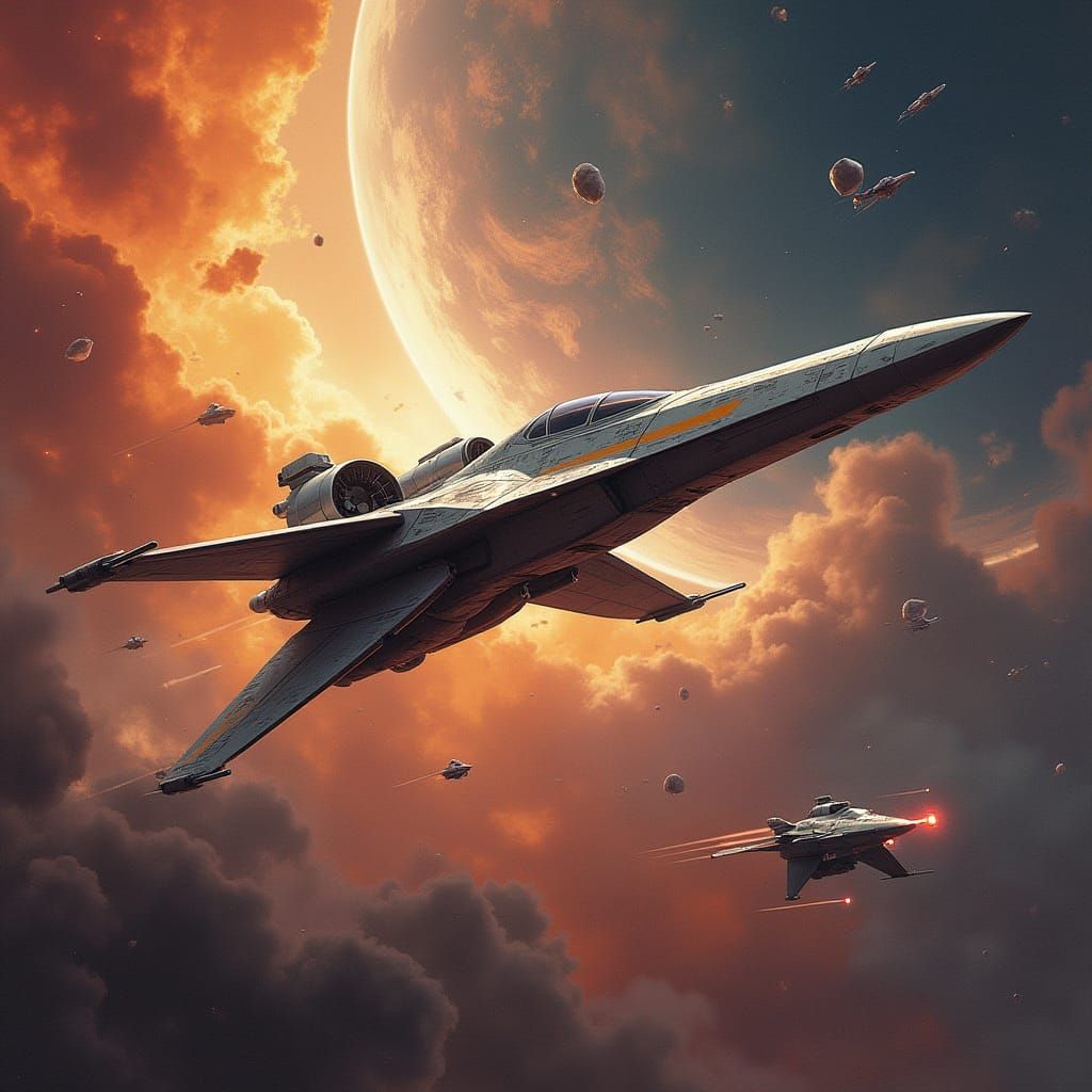 Futuristic Starfighter in High-Speed Space Battle