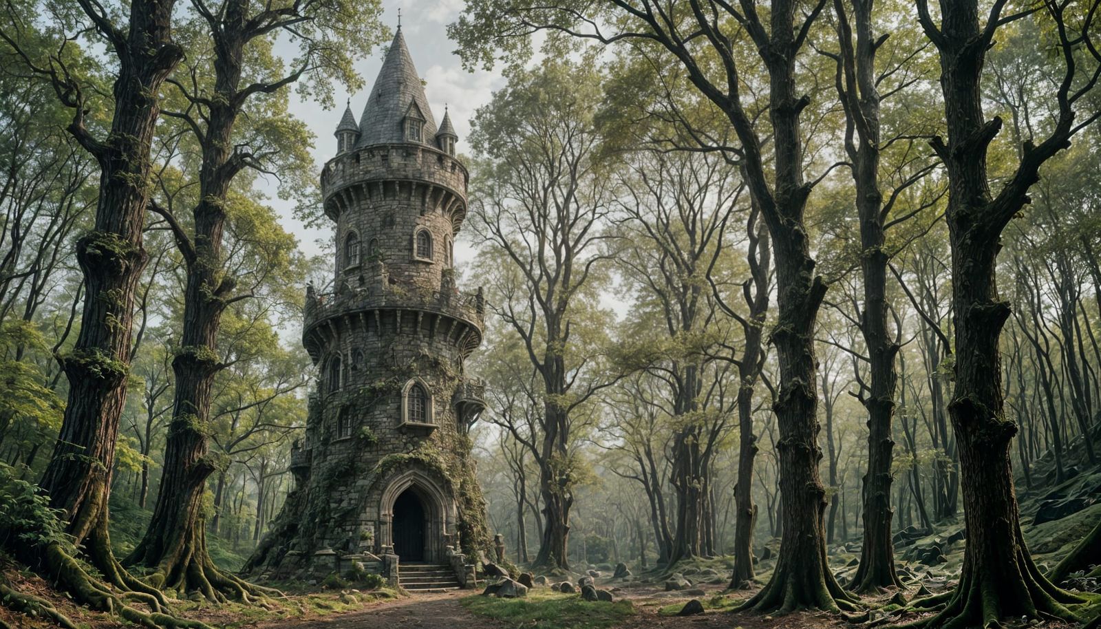 Mystical Wizard's Tower Amidst Ancient Forest