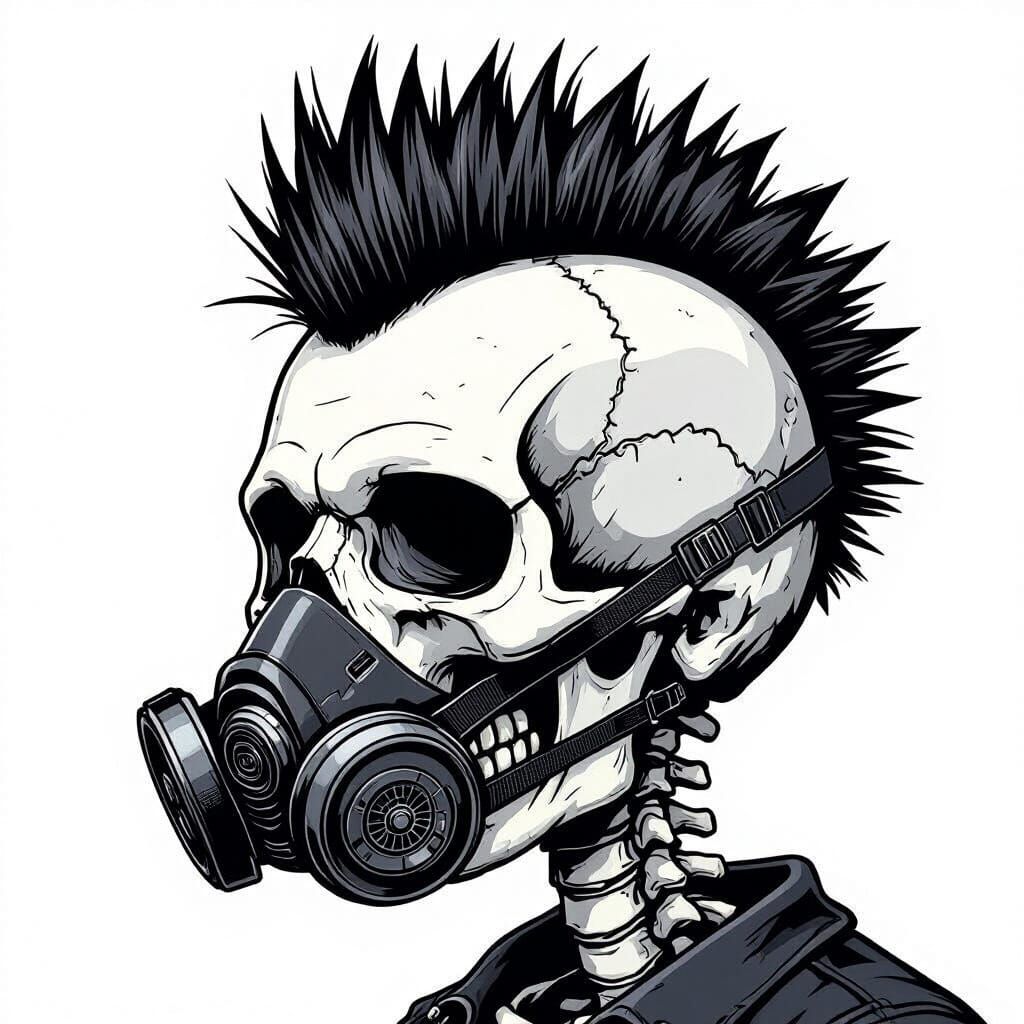 Punk Skull with Mohawk and Respirator Mask