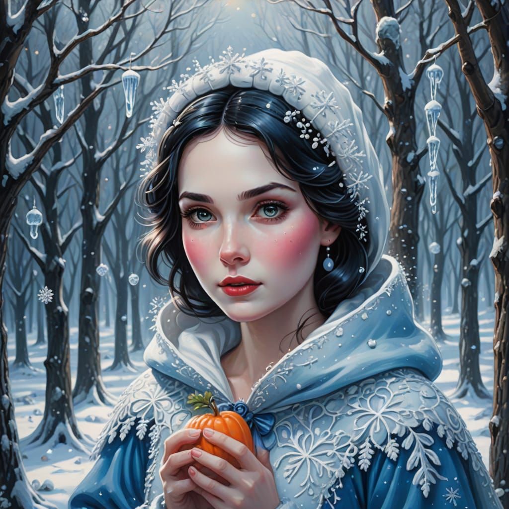 Snow White Snowwoman in Winter Forest, Digital Art